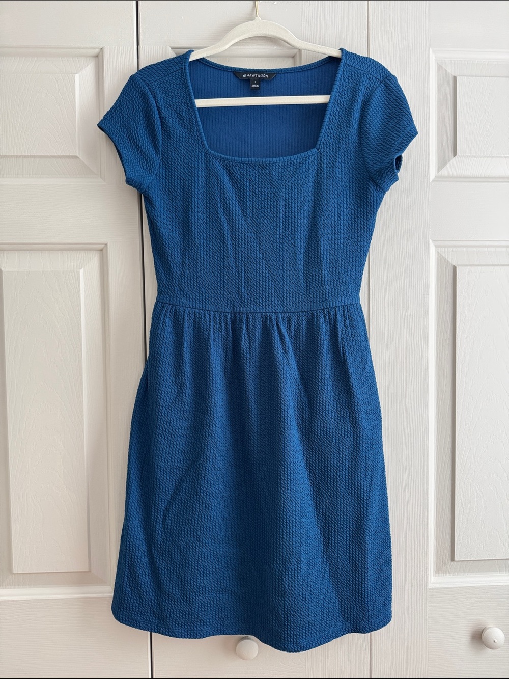 41 Hawthorn Cobalt Blue Textured Square-Neck Short Sleeve Dress